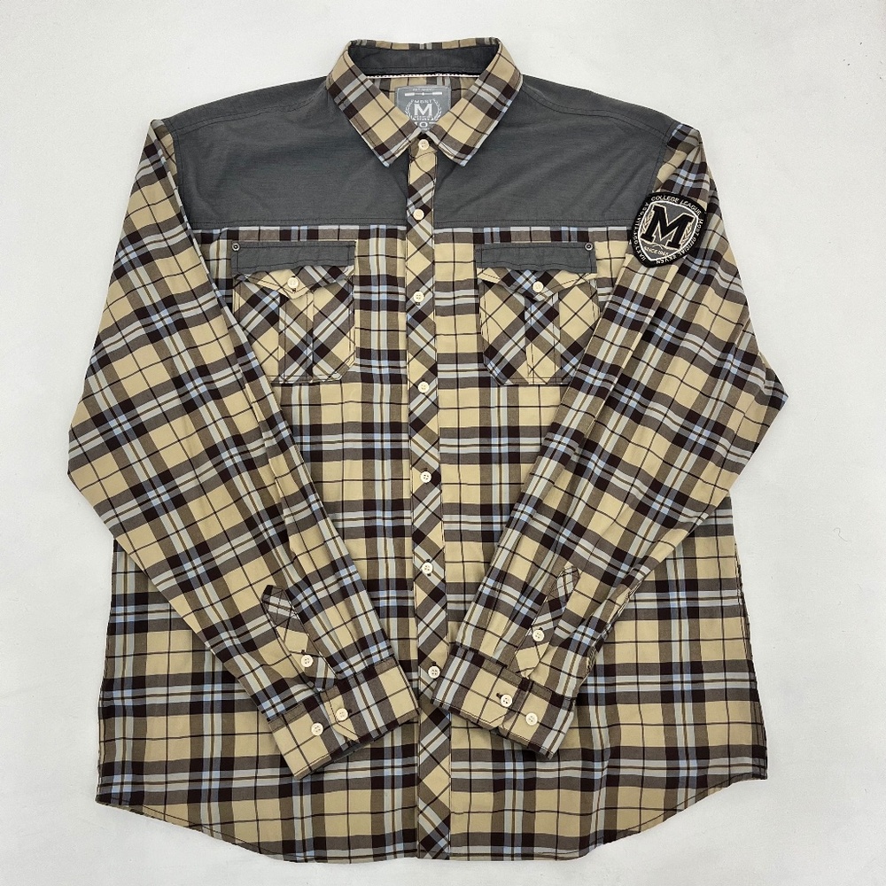 Most Official Seven Mens 3XL Button Up‎ Shirt Beige Brown Plaid Long Sleeve